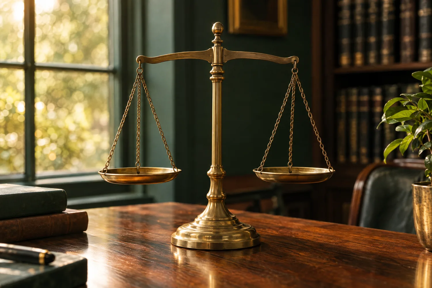 Balance en laiton à l'équilibre sur un bureau